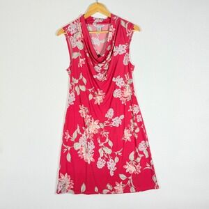 Tommy Bahama Women Small Coral Floral Sleeveless Cowl Neck Dress Resort Chic